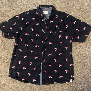 Free Planet "Believe" Santa Hat Button Down Short Sleeved Shirt